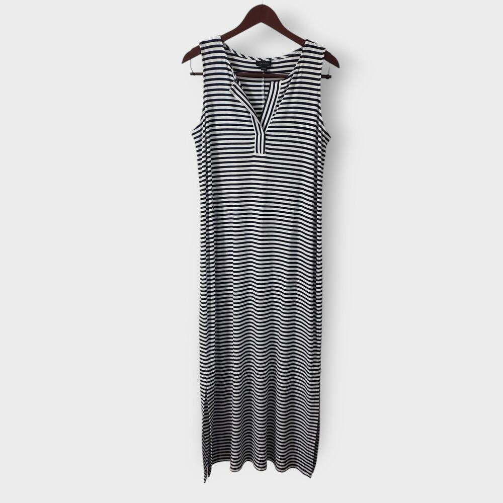 J. Jill Wearever Collection‎ Blue Stripe Midi Dress Jersey Knit Small Side split